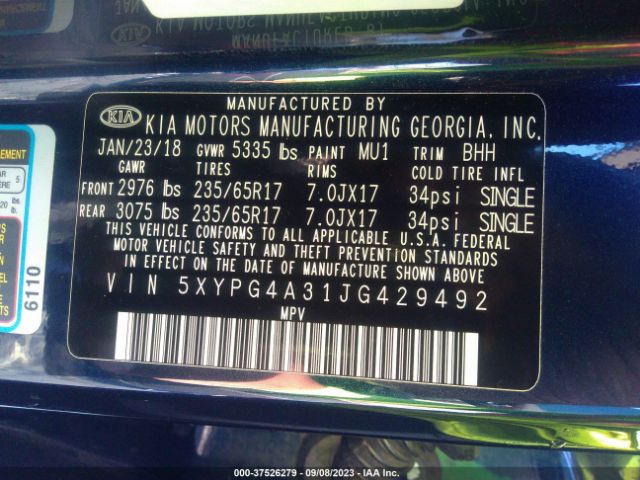 5XYPG4A31JG429492 KIA SORENTO LX