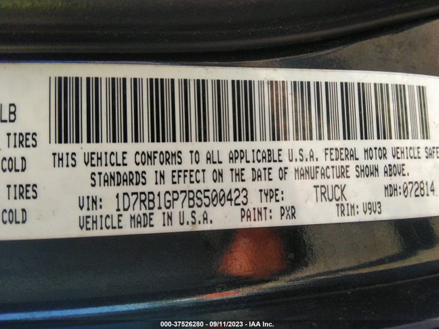 2011 RAM 1500 ST VIN: 1D7RB1GP7BS500423