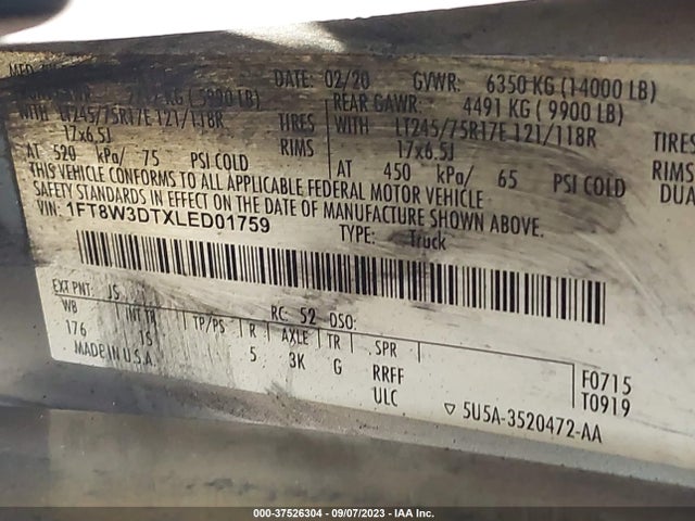 2020 FORD SUPER DUTY F-350 DRW 1FT8W3DTXLED01759 Photo 8