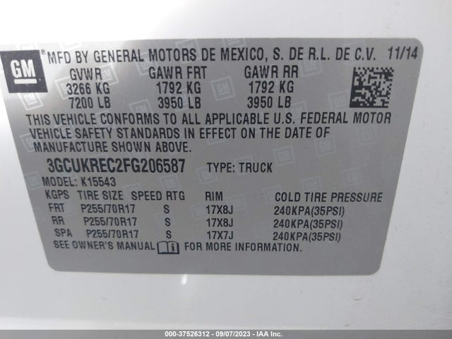 Chevrolet Silverado 1500 Lt 2015 3GCUKREC2FG206587 Image 14