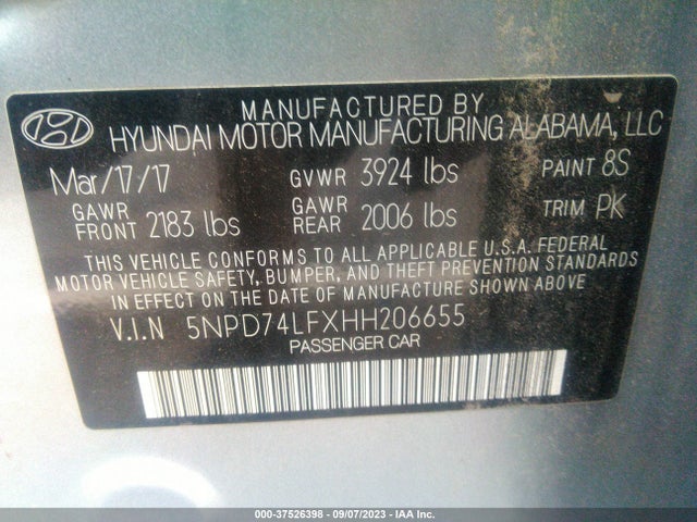 Hyundai ELANTRA SE 2017 5NPD74LFXHH206655 Image 9
