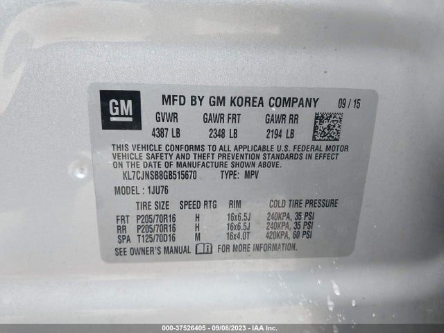 Chevrolet TRAX LS 2016 KL7CJNSB8GB515670 Image 9