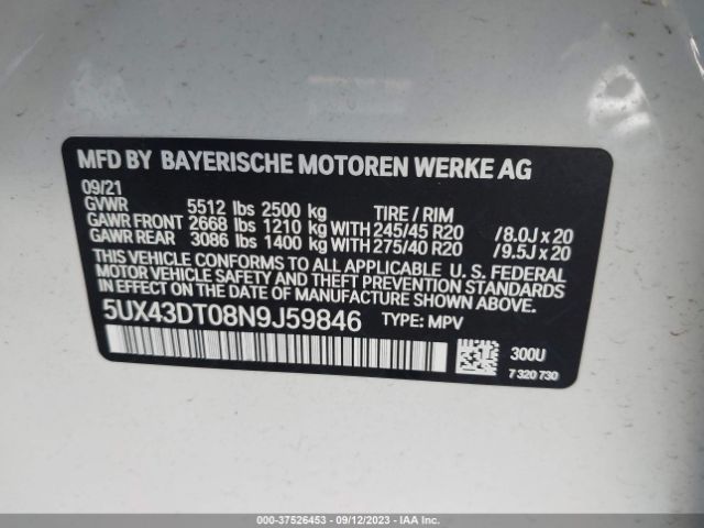 5UX43DT08N9J59846 BMW X4 M40i