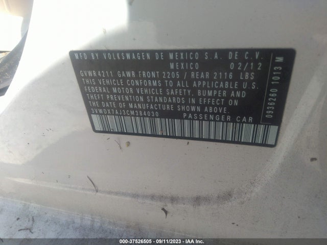 2012 VOLKSWAGEN JETTA SEDAN 3VWDX7AJ3CM384030 Photo 8