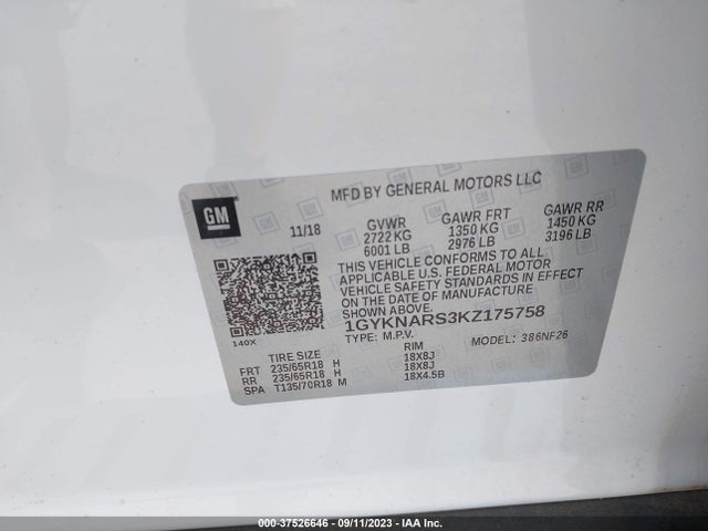 1GYKNARS3KZ175758 Cadillac Xt5 Fwd