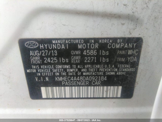 2013 HYUNDAI SONATA HYBRID LIMITED VIN: KMHEC4A48DA092184