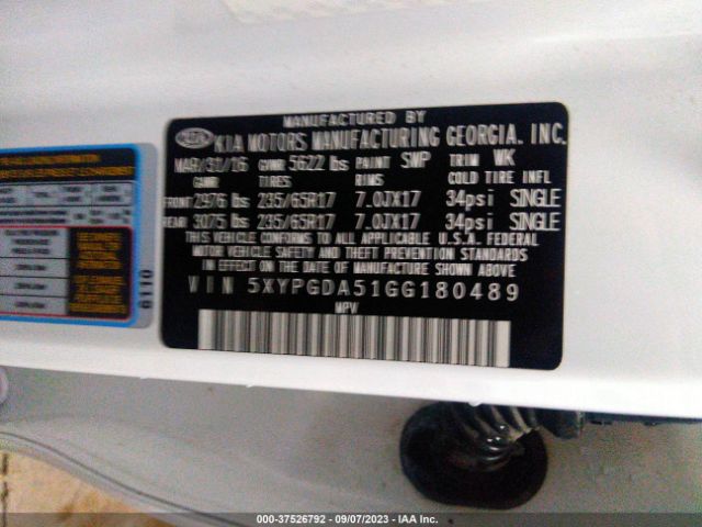 5XYPGDA51GG180489 KIA SORENTO LX
