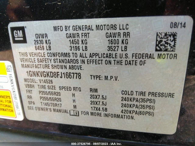 Chevrolet Traverse Lt 2015 1GNKVGKD8FJ166778 Image 9