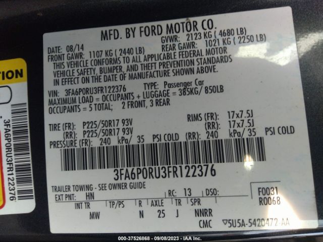 3FA6P0RU3FR122376 Ford Fusion Titanium Hybrid