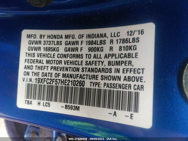 Honda Civic Sedan Lx 2017 19XFC2F57HE210260 Image 9