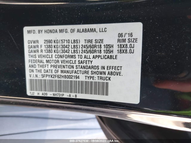 Honda Ridgeline Rtl-t 2017 5FPYK2F62HB002194 Image 9