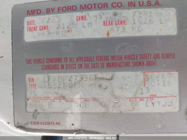 1983 FORD MUSTANG VIN: 1FABP2733DF206664
