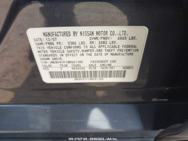 2008 INFINITI G35 SEDAN X VIN: JNKBV61F18M261396