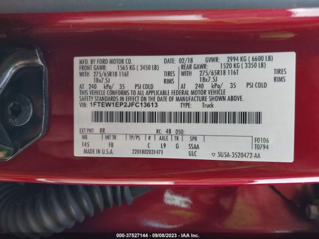 1FTEW1EP2JFC13613 Ford F-150 Xl/xlt/lariat