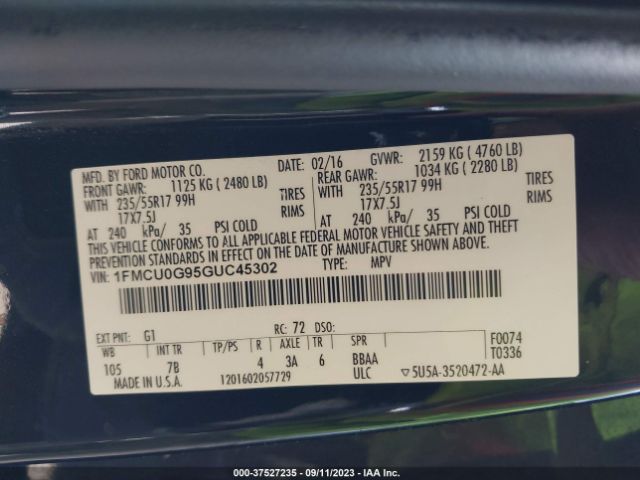 1FMCU0G95GUC45302 Ford ESCAPE SE