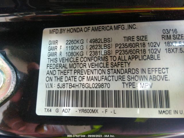 5J8TB4H76GL029870 Acura Rdx Advance Pkg