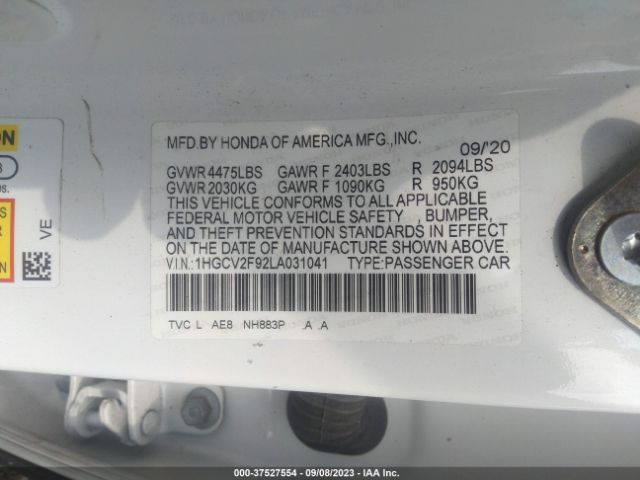 1HGCV2F92LA031041 Honda Accord Sedan Touring