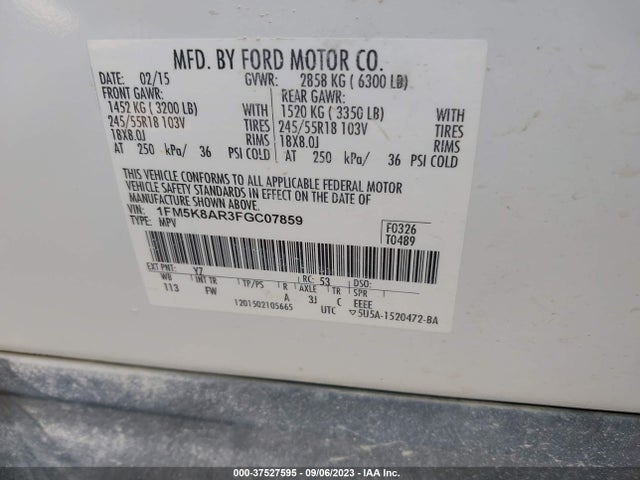 Ford UTILITY POLICE 2015 1FM5K8AR3FGC07859 Image 9