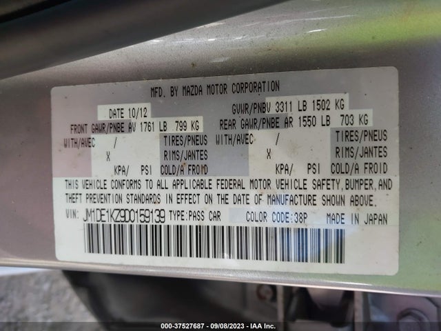 37527687 :رقم المزاد ، JM1DE1KZ9D0159139 vin ، 2013 Mazda Mazda2 Sport مزاد بيع