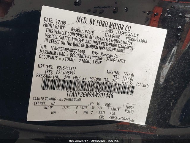 2010 FORD FOCUS SES VIN: 1FAHP3GN9AW201448