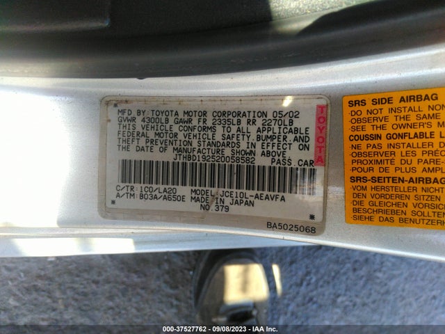 2002 LEXUS IS 300 VIN: JTHBD192520058582