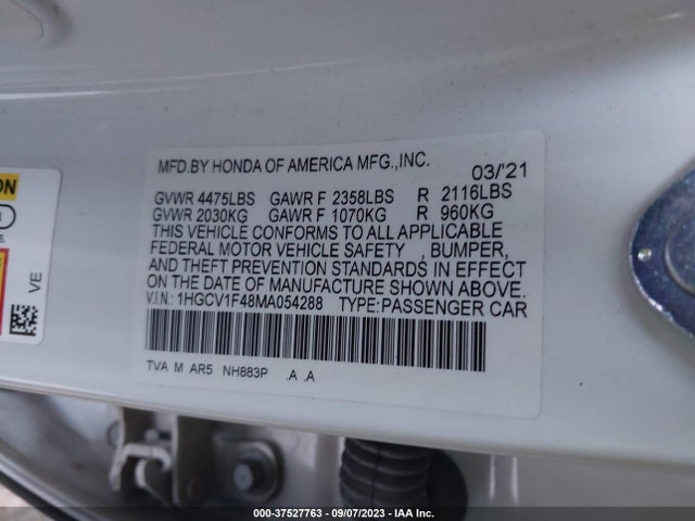 2021 HONDA ACCORD SEDAN SPORT SE VIN: 1HGCV1F48MA054288