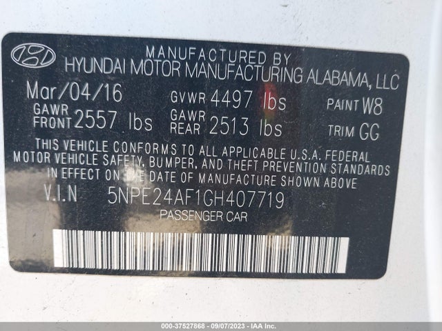 Hyundai Sonata 2.4l 2016 5NPE24AF1GH407719 Image 10