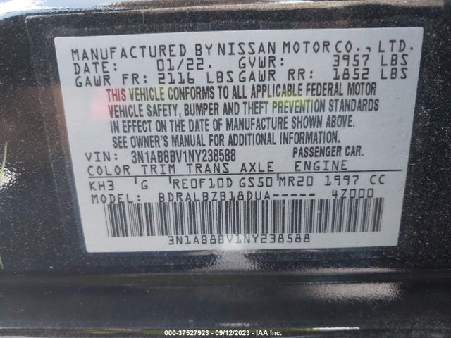 Nissan SENTRA S 2022 3N1AB8BV1NY238588 Image 9