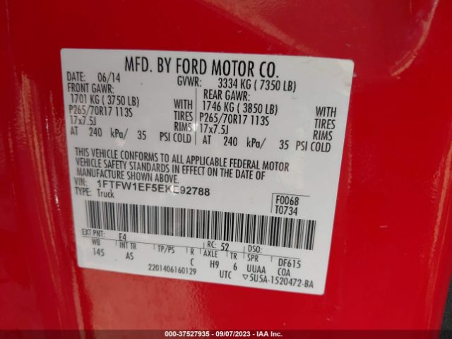 1FTFW1EF5EKE92788 Ford F-150 Xl/xlt/stx/fx4/lariat