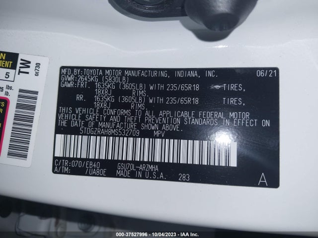 Toyota Highlander Xle 2021 5TDGZRAH8MS532709 Image 9