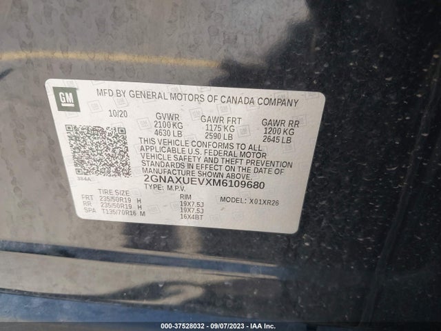 Chevrolet EQUINOX LT 2021 2GNAXUEVXM6109680 Image 9