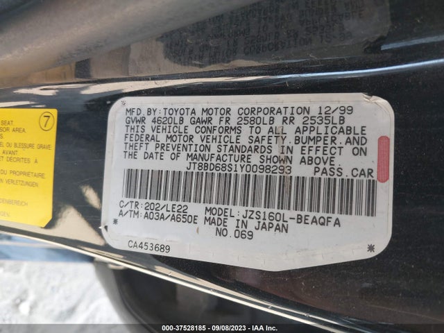 2000 LEXUS GS 300 VIN: JT8BD68S1Y0098293