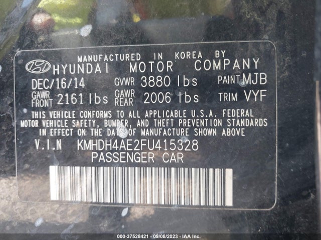 Hyundai ELANTRA SE 2015 KMHDH4AE2FU415328 Image 9