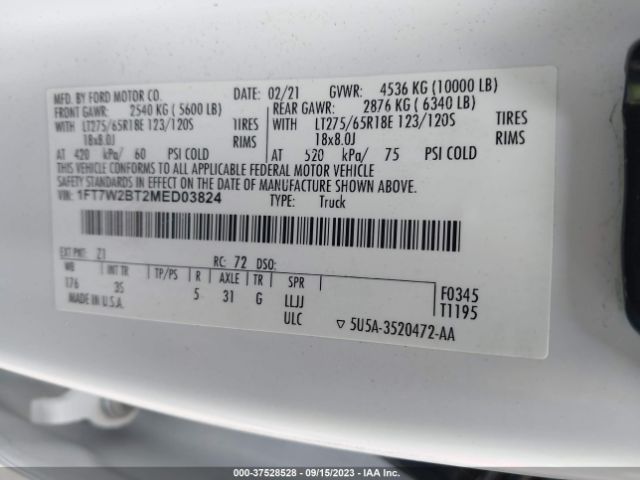 1FT7W2BT2MED03824 Ford Super Duty F-250 Srw Xl/xlt/lariat