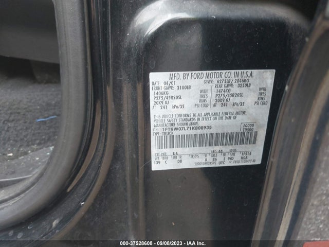2001 FORD F-150 SUPERCREW HARLEY-DAVIDSON VIN: 1FTRW07L71KB08935