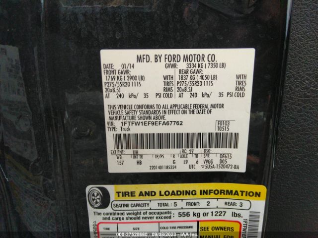 1FTFW1EF9EFA67762 Ford F-150 Xl/xlt/stx/fx4/lariat
