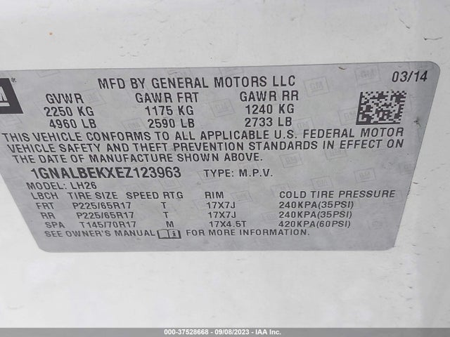 Chevrolet EQUINOX LT 2014 1GNALBEKXEZ123963 Image 9