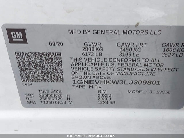 Chevrolet Traverse Lt Leather 2020 1GNEVHKW3LJ309801 Image 9