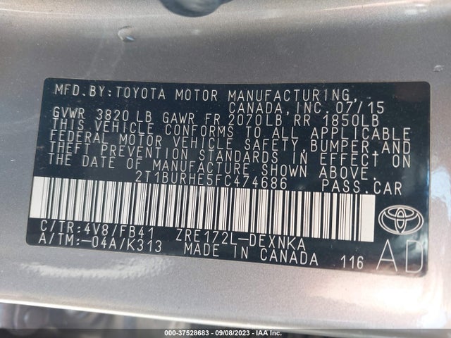 Toyota Corolla L/le/s/s Plus/le Plus 2015 2T1BURHE5FC474686 Image 9