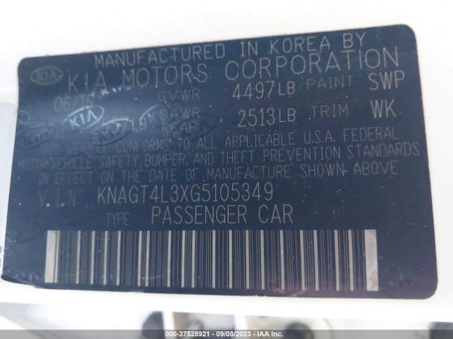 KNAGT4L3XG5105349 KIA Optima Lx