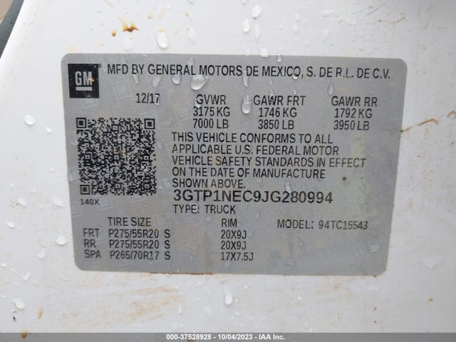 GMC Sierra 1500 Slt 2018 3GTP1NEC9JG280994 Image 9