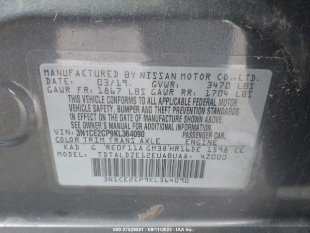 3N1CE2CP9KL364090 Nissan Versa Note Sv