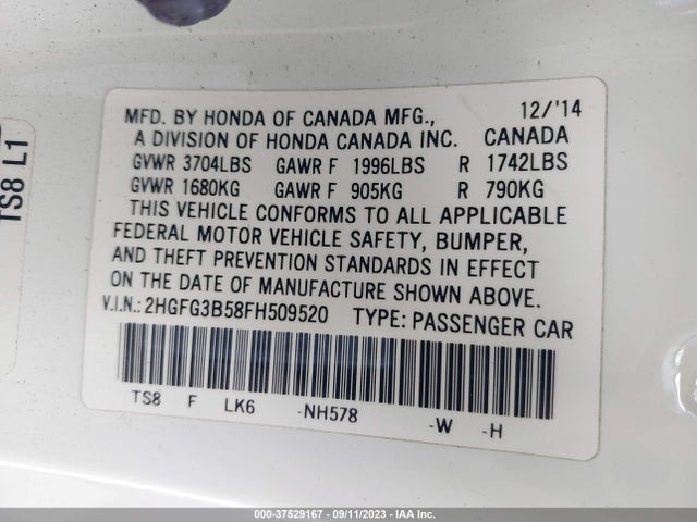 Honda Civic Coupe Lx 2015 2HGFG3B58FH509520 Image 9