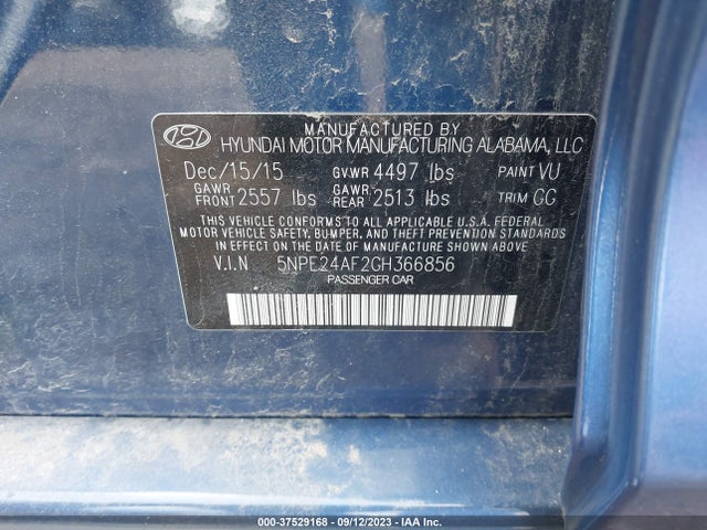 Hyundai Sonata 2.4l Se 2016 5NPE24AF2GH366856 Image 9