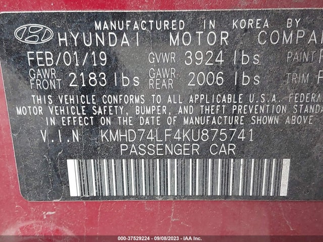 Hyundai ELANTRA SE 2019 KMHD74LF4KU875741 Image 9