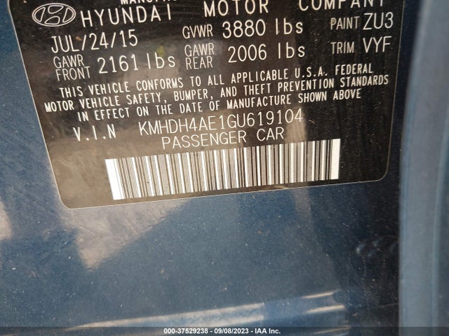 Hyundai ELANTRA SE 2016 KMHDH4AE1GU619104 Image 9