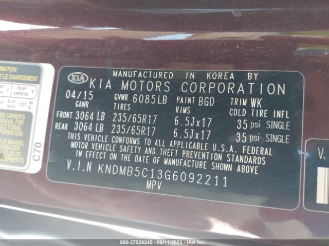 KNDMB5C13G6092211 KIA SEDONA LX