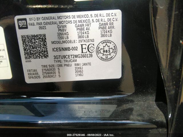 3GTU9CET2MG360139 GMC Sierra 1500 Elevation