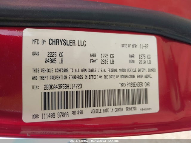 2008 DODGE CHARGER VIN: 2B3KA43R58H114723