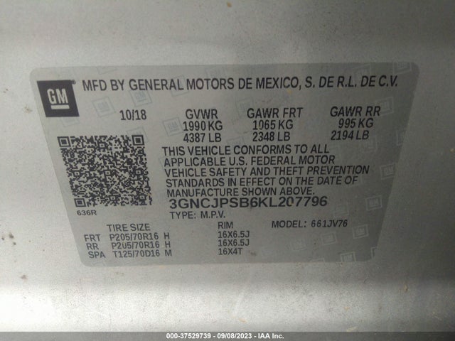 Chevrolet Trax Lt 2019 3GNCJPSB6KL207796 Image 9